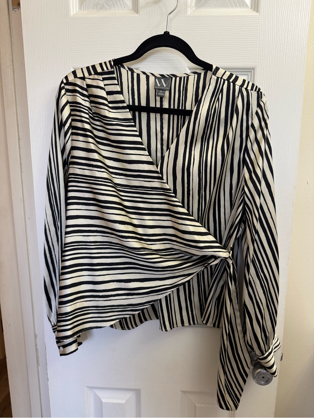 Worthington Black and White Striped Wrap Top
